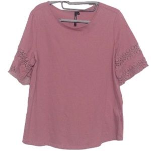 🌞 Cathy tunic top lace doily short sleeves mauve pink women size L